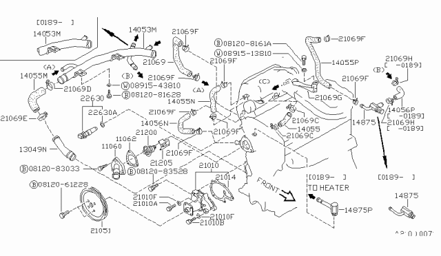 1990 Nissan Pulsar NX Connector-Water Diagram for 14075-01Y00