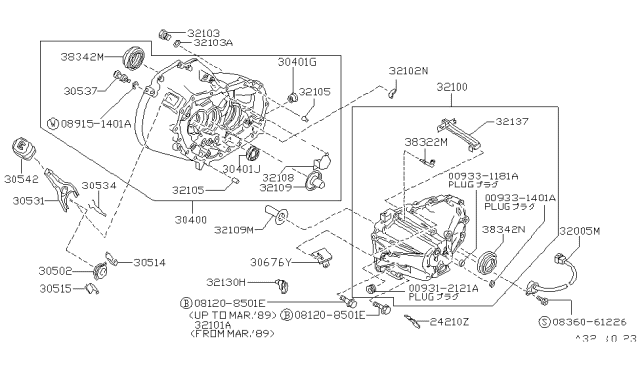 1990 Nissan Pulsar NX Transmission Case & Clutch Release Diagram 2