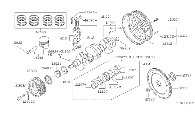 1989 Nissan Pulsar NX CRANKSHAFT Diagram for 12201-31M01