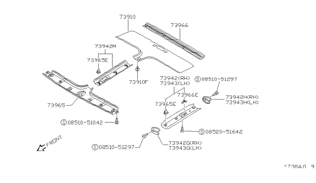 1990 Nissan Pulsar NX WELT Assembly Windshield Up Blue Diagram for 73965-80M01