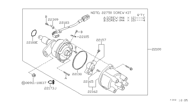 1987 Nissan Pulsar NX Distributor Cap Diagram for 22162-G5711