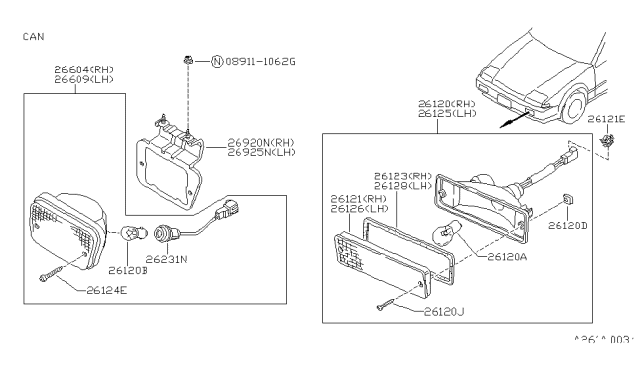 1990 Nissan Pulsar NX Lens-Front Combination Lamp LH Diagram for 26126-56L00