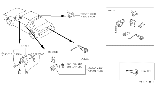 1988 Nissan Pulsar NX Lock Assembly-Steering Diagram for 48700-84M25