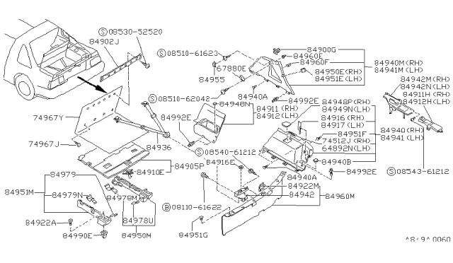 1989 Nissan Pulsar NX FINISHER Luggage Side Upper LH Diagram for 84941-80M00