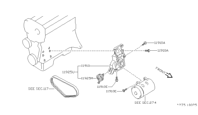 1989 Nissan Pulsar NX Compressor Mounting & Fitting Diagram 2