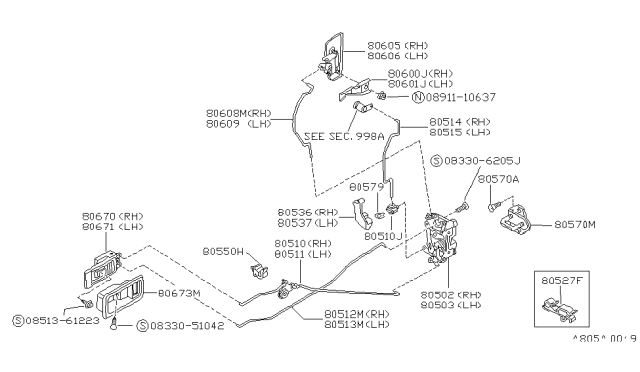 1987 Nissan Pulsar NX Front Door Outside Handle Assembly, Right Diagram for 80606-80M18