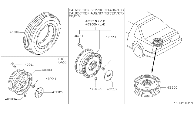 1988 Nissan Pulsar NX Wheel Assembly-Road Diagram for 40300-84M00