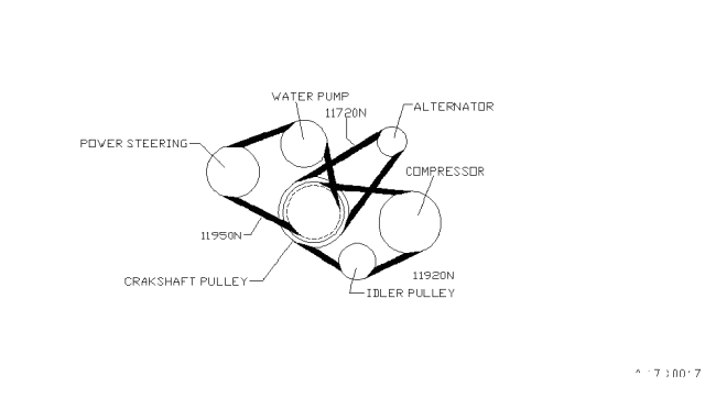 1990 Nissan Pulsar NX Fan,Compressor & Power Steering Belt Diagram 4