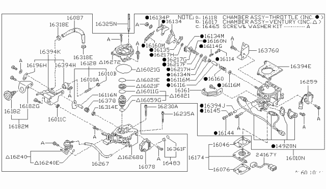 1989 Nissan Pulsar NX Throttle Body Diagram for 16119-84A10