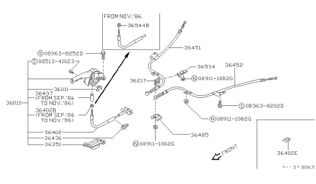 1987 Nissan Pulsar NX Cable-Assembly Brake Rear LH Diagram for 36531-60M00