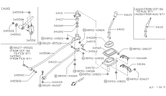 1987 Nissan Pulsar NX Support Lever Shaft Diagram for 34550-02Y00