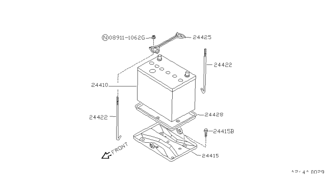 1988 Nissan Pulsar NX Battery & Battery Mounting Diagram