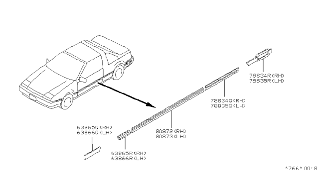 1988 Nissan Pulsar NX MOULDING-Front Fender Rear RH Diagram for 63874-80M00