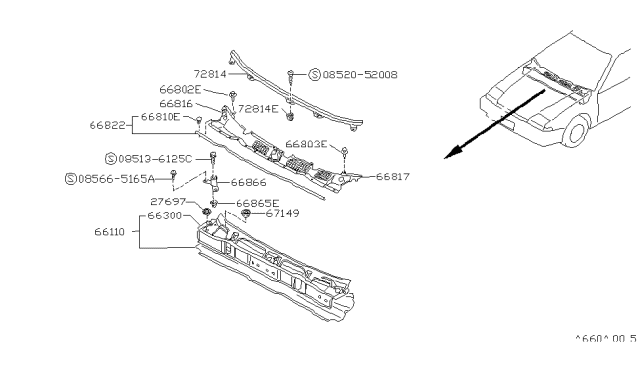 1987 Nissan Pulsar NX COWL Top Diagram for 66300-84M30