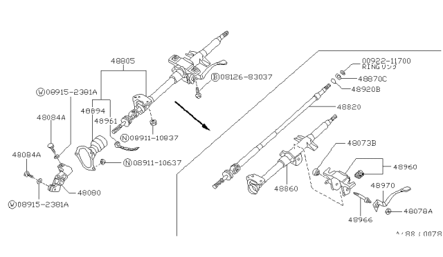 1990 Nissan Pulsar NX Cover-Column Hole Diagram for 48950-60M00