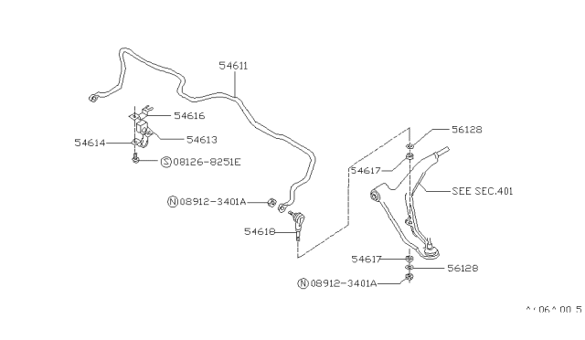 1988 Nissan Pulsar NX Bushing-Stabilizer Diagram for 54613-82M00