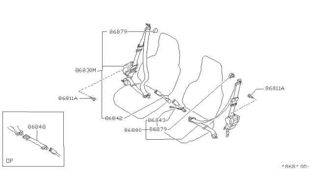 1989 Nissan Pulsar NX Belt Assembly Front Seat Buckle Left Diagram for 86843-84M01