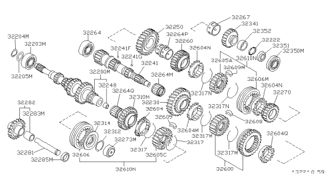 1988 Nissan Pulsar NX Gear Assembly-Overdrive Input Shaft Diagram for 32310-28E00