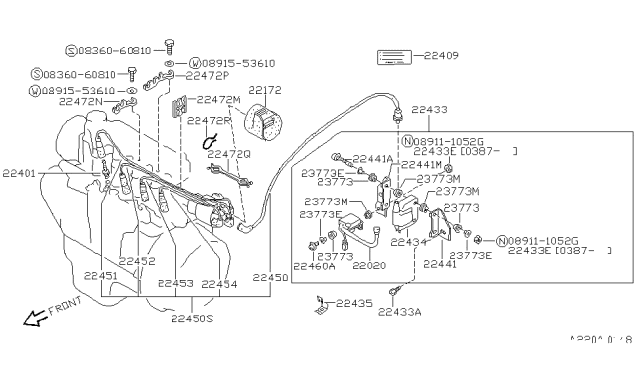 1988 Nissan Pulsar NX Cable Set-High Tension Diagram for 22450-84A25