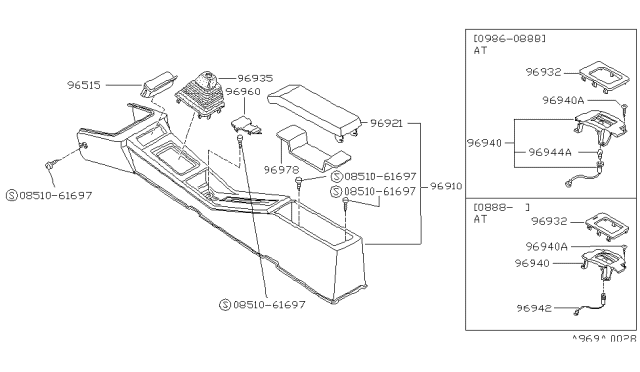 1988 Nissan Pulsar NX FINISHER Console Blue Diagram for 96931-84M01