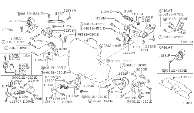 1989 Nissan Pulsar NX Engine & Transmission Mounting Diagram 3