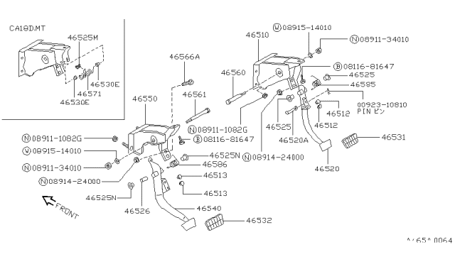 1989 Nissan Pulsar NX Pedal Assembly Clutch Diagram for 46540-61A05
