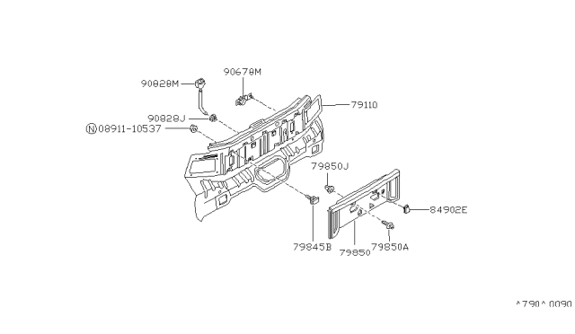 1990 Nissan Pulsar NX Rear,Back Panel & Fitting Diagram