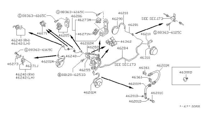 1989 Nissan Pulsar NX Brake Piping & Control Diagram