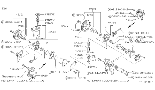 1987 Nissan Pulsar NX PULLEY Pump Power Steering Diagram for 49132-50A00