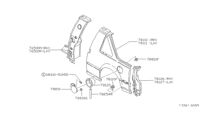 1990 Nissan Pulsar NX Corner Rear Fender RH Diagram for 78134-80M00