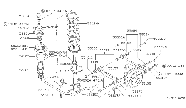 1987 Nissan Pulsar NX BSH ASY LNK Rear Diagram for 55157-50A00