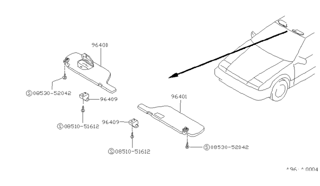 1987 Nissan Pulsar NX Left Sun Visor Assembly Diagram for 96401-84M00