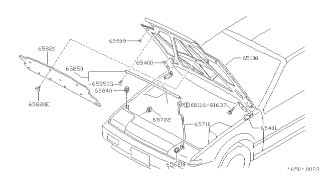 1987 Nissan Pulsar NX Hood Assembly Diagram for 65100-84M30