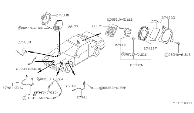 1987 Nissan Pulsar NX Grille-Speaker Front Black Diagram for 28176-80M00