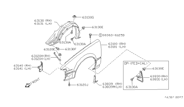 1988 Nissan Pulsar NX Protector-CHIPPING Front, LH Diagram for 63839-80M00