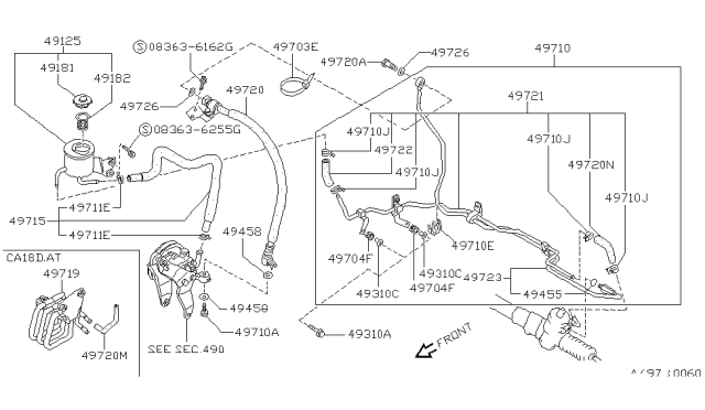 1988 Nissan Pulsar NX Tube Assembly Power Steering Diagram for 49790-85M00