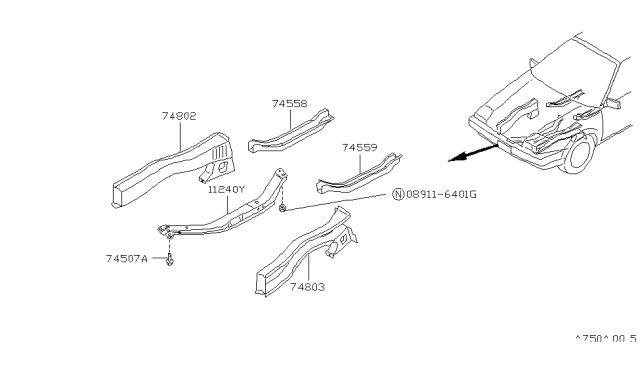 1989 Nissan Pulsar NX Member-Side Front R Diagram for 75100-05Y30