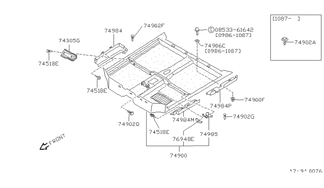 1989 Nissan Pulsar NX Carpet Assy-Floor Diagram for 74902-05Y10