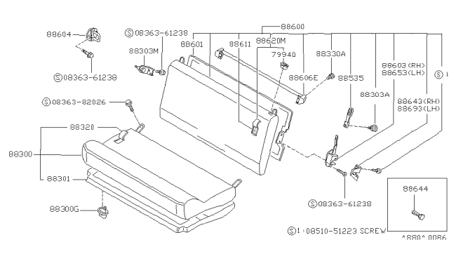 1990 Nissan Pulsar NX Cushion Assembly-Rear Seat Blue Diagram for 88300-04Y01