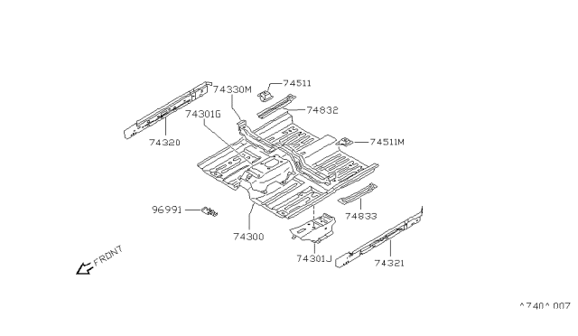 1987 Nissan Pulsar NX Floor Front Diagram for 74312-60A30