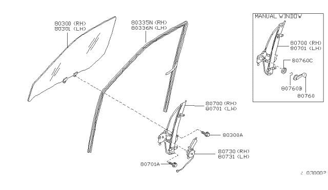 1999 Nissan Frontier Front Door Window & Regulator Diagram 1