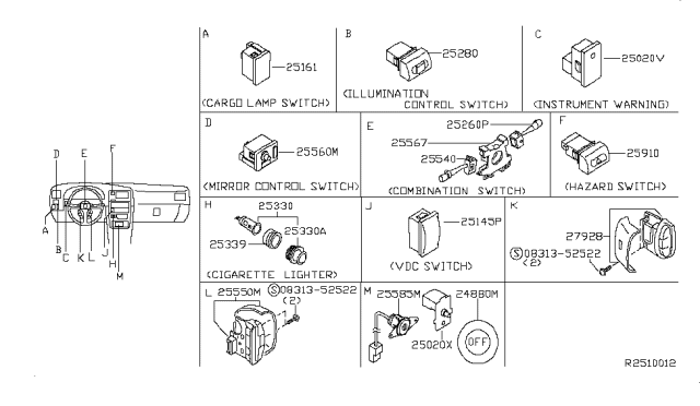 2003 Nissan Frontier Lens-Warning Diagram for 24880-7Z800