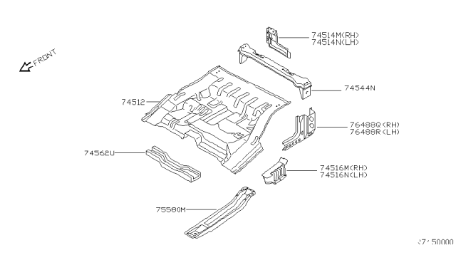 2001 Nissan Frontier Member Assy-Center Diagram for 75580-28G00