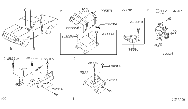 1998 Nissan Frontier Clock Spring Steering Air Bag Wire Diagram for 25554-9B926