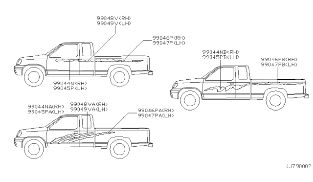 1998 Nissan Frontier Stripe Accent Rear, RH Diagram for 99050-8B401