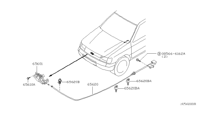 2002 Nissan Frontier Male Assy-Hood Lock Diagram for 65601-3S500