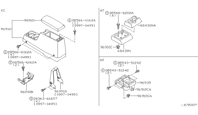 1998 Nissan Frontier Bracket-Console,Rear Diagram for 96991-1S700