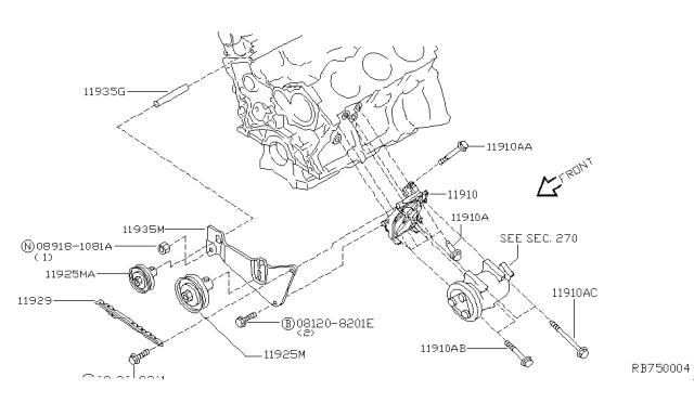 1999 Nissan Frontier Compressor Mounting & Fitting Diagram 1