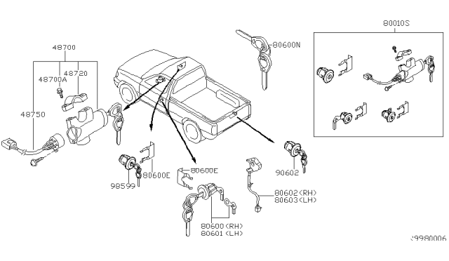 2001 Nissan Frontier Key Set-Cylinder Lock Diagram for K9810-7B401