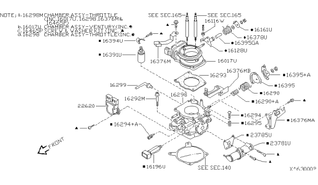 2000 Nissan Frontier Throttle Chamber Assembly Diagram for 16119-5S700